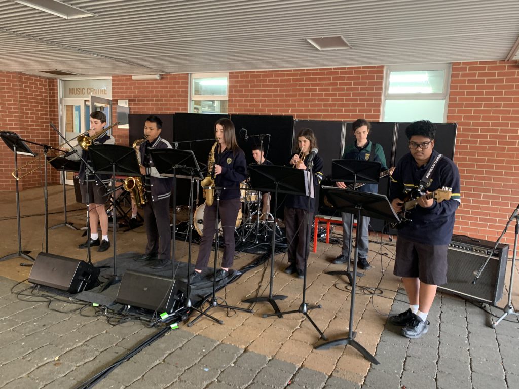 Jazz Combo students performing in the quadrangle