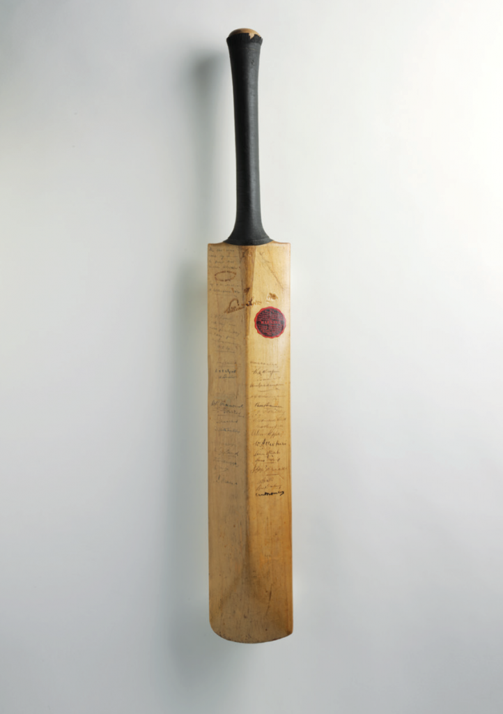 Don Bradman's cricket bat from the 1934 Ashes series Test Match in Trent Bridge, Nottingham